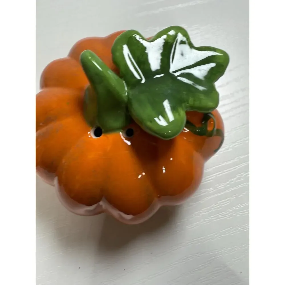 Vintage Pier 1 Ceramic Pumpkin Salt and Pepper Shaker Set, Orange Glaze, Fall